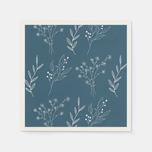 Navy Corner Floral Boho Wedding Serviette (Vorderseite)