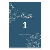 Navy Corner Floral Boho Wedding Tischnummer (Rückseite)