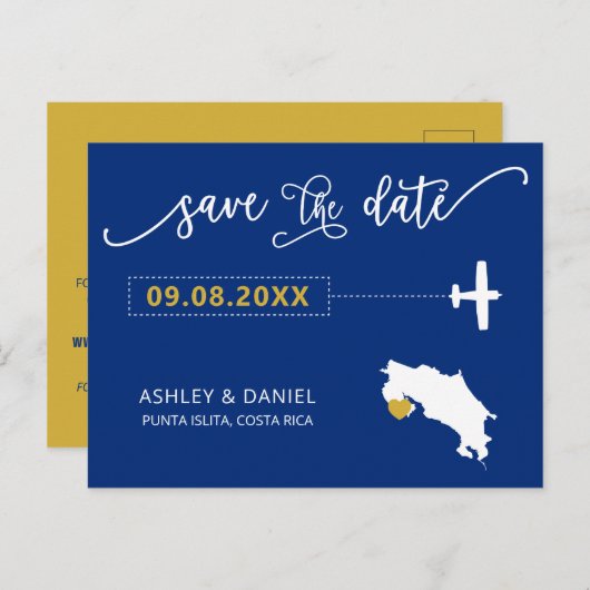 Navy Costa Rica Hochzeit Speichern Sie die Datumsk Postkarte (Vorne/Hinten)