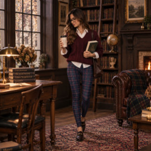 Navy, Cranberry und Ivory Scottish Heritage Plaid Leggings