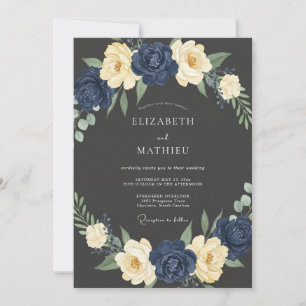 Navy Cream Bloom Hochzeit Einladung