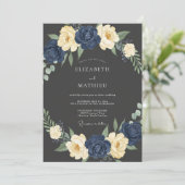 Navy Cream Bloom Hochzeit Einladung (Stehend Vorderseite)