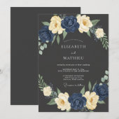 Navy Cream Bloom Hochzeit Einladung (Vorne/Hinten)