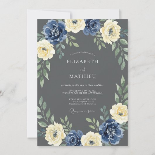 Navy Cream Botanical Arch Hochzeit Einladung (Vorderseite)