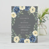 Navy Cream Botanical Arch Hochzeit Einladung (Stehend Vorderseite)