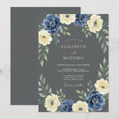 Navy Cream Botanical Arch Hochzeit Einladung (Vorne/Hinten)