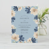 Navy Cream Petal Hochzeit Einladung (Stehend Vorderseite)