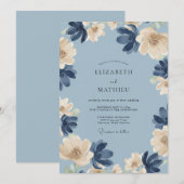 Navy Cream Petal Hochzeit Einladung (Vorne/Hinten)