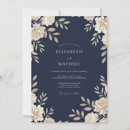 Navy Cream Rebenhochzeit Einladung (Vorderseite)