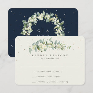 Navy/Cream Schneebeere+Eukalyptus-Stiel-Hochzeit RSVP Karte