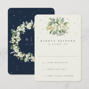 Navy/Cremfarbene Schneebeere + Eukalyptus Winterho RSVP Karte