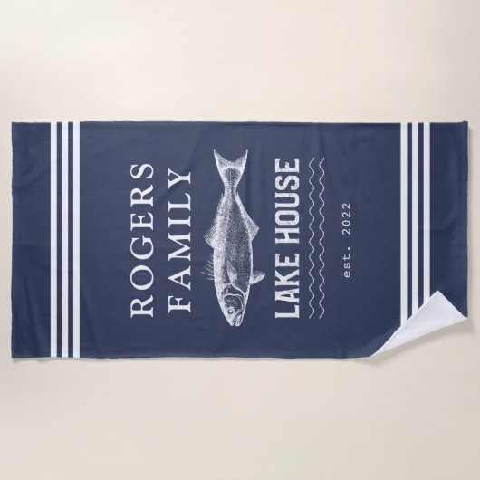 Navy Custom Family Lake House Strandtuch (Vorderseite)