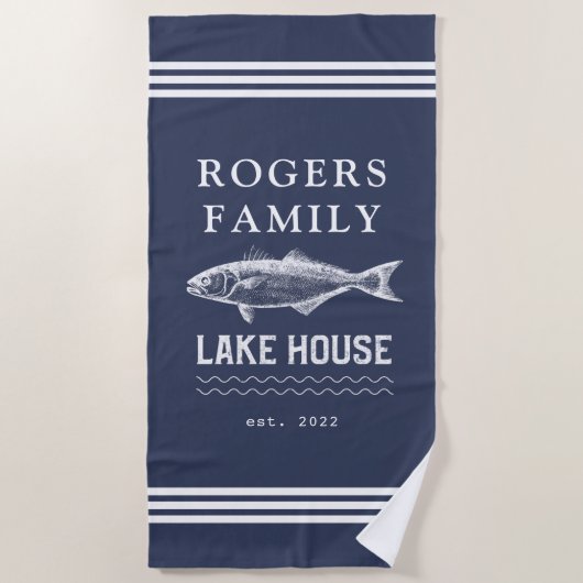 Navy Custom Family Lake House Strandtuch (Vorderseite)