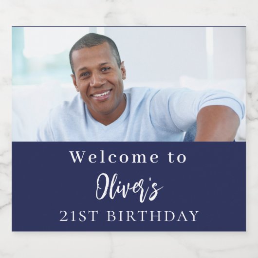 Navy Custom Foto Geburtstag willkommen Bierflaschenetikett (Einzelnes Label)