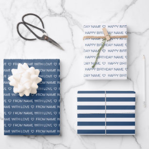 Navy Custom glücklich Geburtstag mit Liebe Geschenkpapier Set