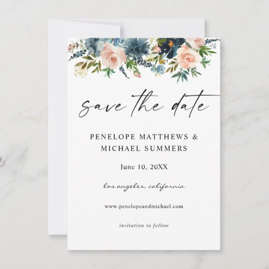 Navy D Blue & Pink Save the Date Foto V2 (Vorderseite)