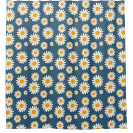 Navy Daisy Floral Bohemisch Botanisches Muster Duschvorhang