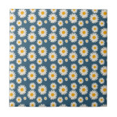 Navy Daisy Floral Bohemisch Botanisches Muster Fliese (Vorderseite)