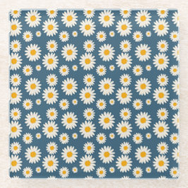 Navy Daisy Floral Bohemisch Botanisches Muster Glasuntersetzer