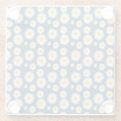 Navy Daisy Floral Bohemisch Botanisches Muster Glasuntersetzer (Rückseite)