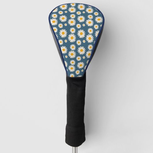 Navy Daisy Floral Bohemisch Botanisches Muster Golf Headcover (Vorderseite)