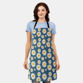 Navy Daisy Floral Bohemisch Botanisches Muster Schürze (Getragen)