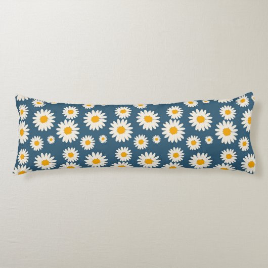 Navy Daisy Floral Bohemisch Botanisches Muster Seitenschläferkissen (Vorderseite)