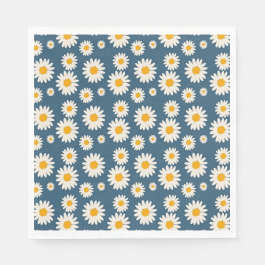 Navy Daisy Floral Bohemisch Botanisches Muster Serviette (Vorderseite)