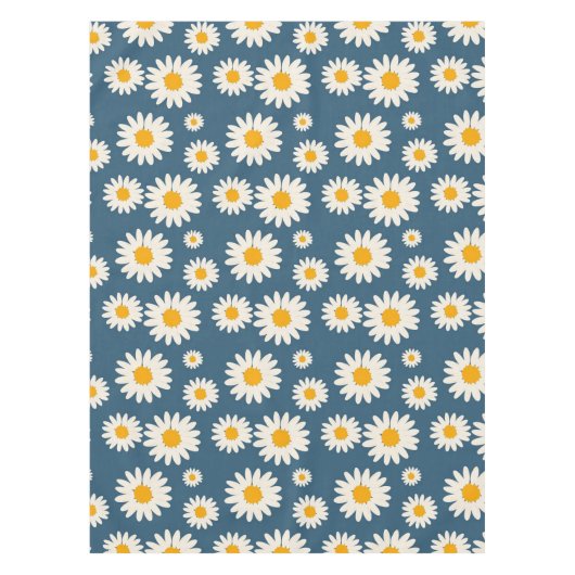 Navy Daisy Floral Bohemisch Botanisches Muster Tischdecke (Vorderseite)