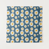 Navy Daisy Floral Bohemisch Botanisches Muster Wandteppich (Vorderseite (Horizontal))
