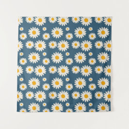 Navy Daisy Floral Bohemisch Botanisches Muster Wandteppich