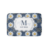 Navy Daisy Gingham Monogram Decor Badematte (Vorderseite)