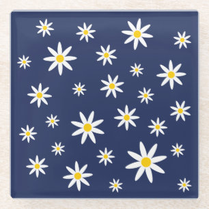 Navy Daisy Glass Untersetzer