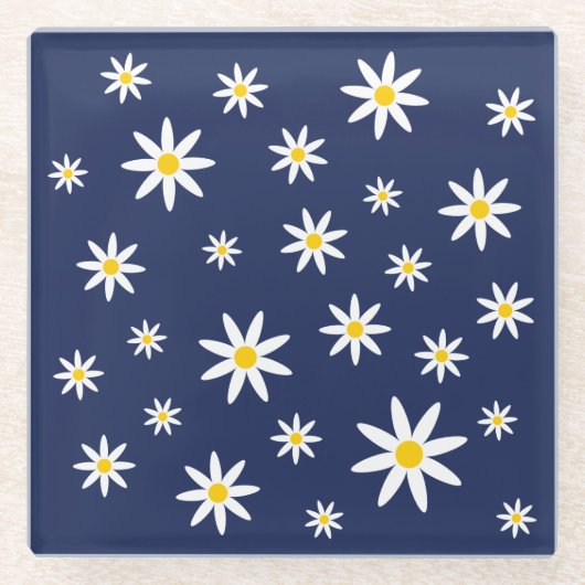 Navy Daisy Glass Untersetzer (Vorderseite)