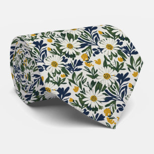 Navy Daisy- und Senfblumenmuster Krawatte