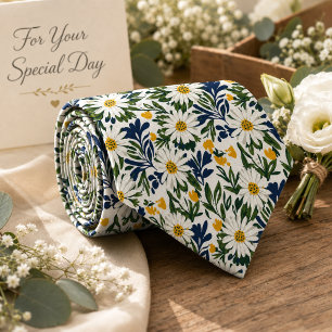 Navy Daisy- und Senfblumenmuster  Krawatte
