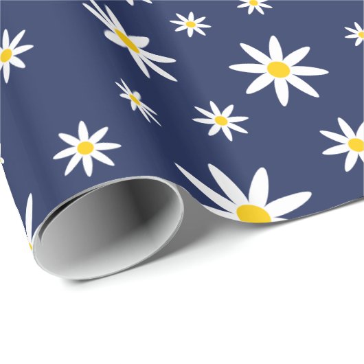 Navy Daisy Wrapping Paper Geschenkpapier (Rolleneckpunkt)