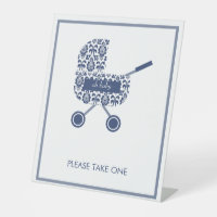 Navy Damask Pram Bitte nehmen Sie eine Babydusche