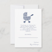 Navy Damask Pram Kinderdusche Dankeskarte (Vorderseite)