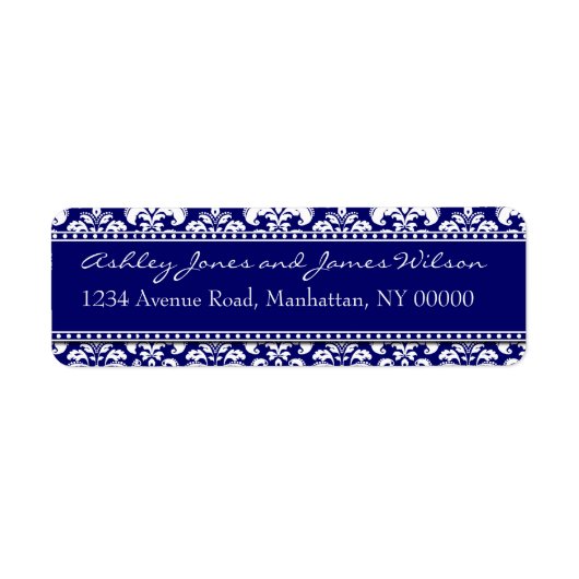 Navy Damask-Rücksendeadressen-Aufkleber (Vorne)