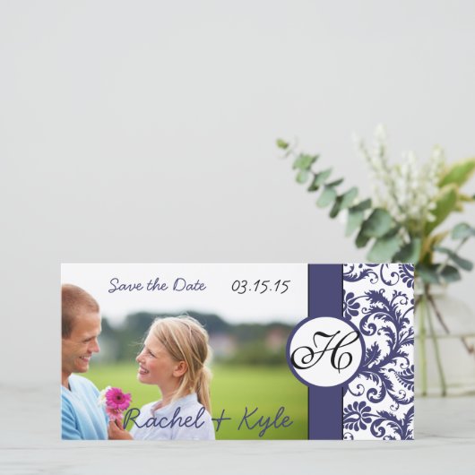 Navy Damask Save the Date