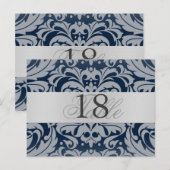 Navy Damask Silver Metal Tischnummer PostCard (Vorne/Hinten)