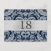 Navy Damask Silver Metal Tischnummer PostCard (Rückseite)