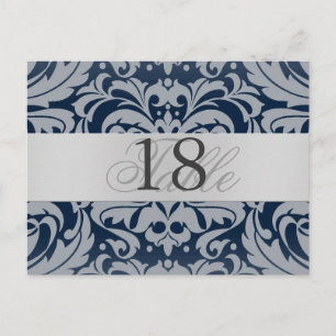 Navy Damask Silver Metal Tischnummer PostCard