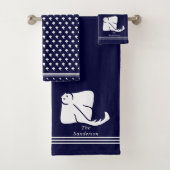 Navy Dark Blue Coastal Nautical Stingray Manta Ray Badhandtuch Set (Insitu)