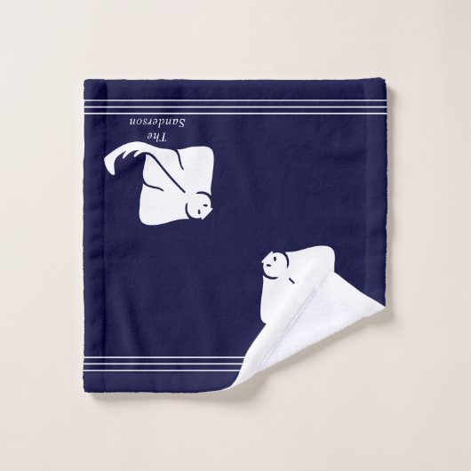 Navy Dark Blue Coastal Nautical Stingray Manta Ray Badhandtuch Set (Waschlappen)