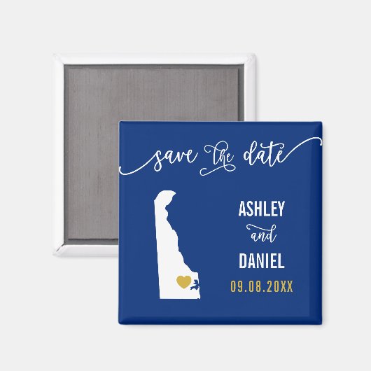 Navy Delaware Wedding Save the Date Map Magnet (Vorderseite/Rückseite)