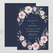 Navy Delicate Bloom Hochzeit Einladung (Vorne/Hinten)