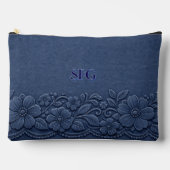 Navy-Denim-Blumenmonogramm-Design Zubehörtasche (Vorderseite)