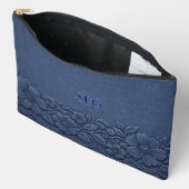 Navy-Denim-Blumenmonogramm-Design Zubehörtasche (Offen)